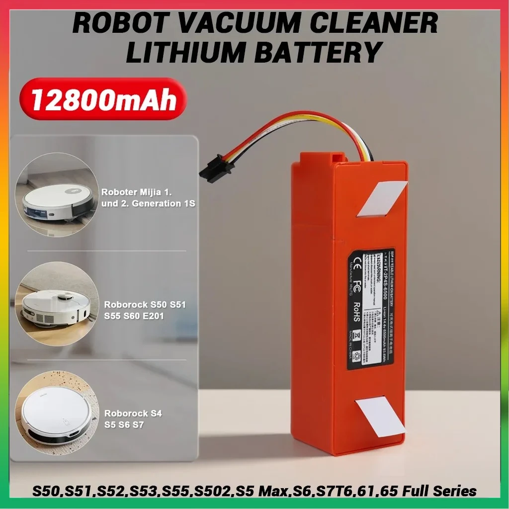 

14.4V 12800mAh High Capacity Replacement Battery for Xiaomi Roborock S7/S6/S5 S50 S51 S55 Full Series Sweeper Battery CE/FCC