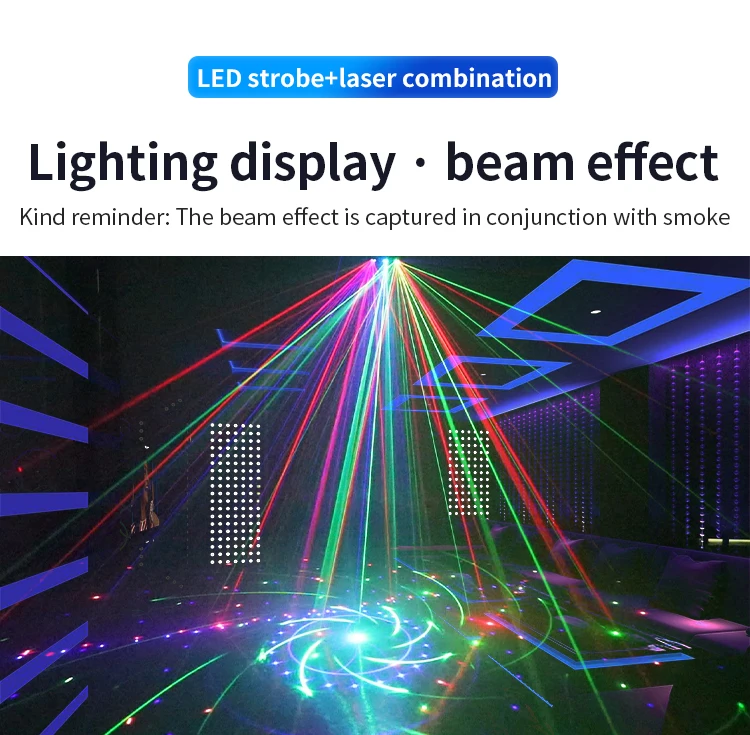 HCWE  21 Lens LED Stage Lamp DJ Projector Strobe Effect Laser Lights Party 21 Eyes Disco Light for Night Club Bar KTV Lighting