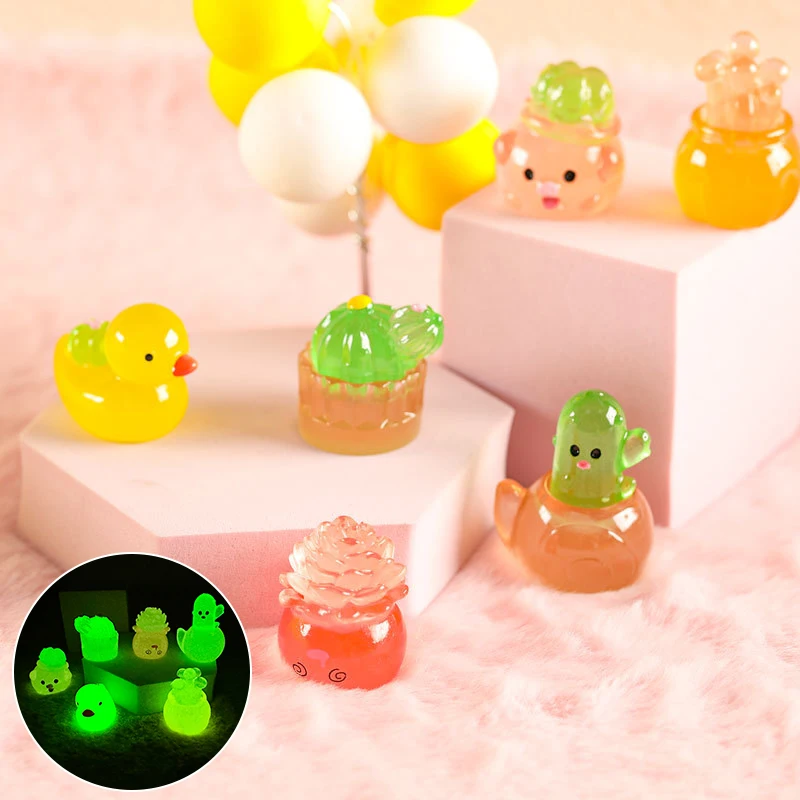 Luminous Cactus Potted Ornament Micro Landscape Ornaments Miniature Crafts Dollhouse Decor Toy Surprise Box Accessory Car Decor