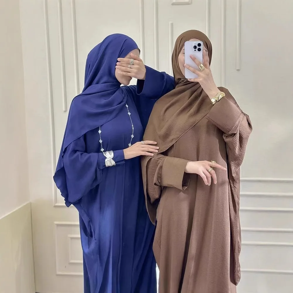 

Eid Djellaba Crinkle Fabric Abaya Scarf Dubai Kaftan Women Muslim Maxi Dress Robe Dubai Turkey Islam Jalabiya Caftan Ramadan