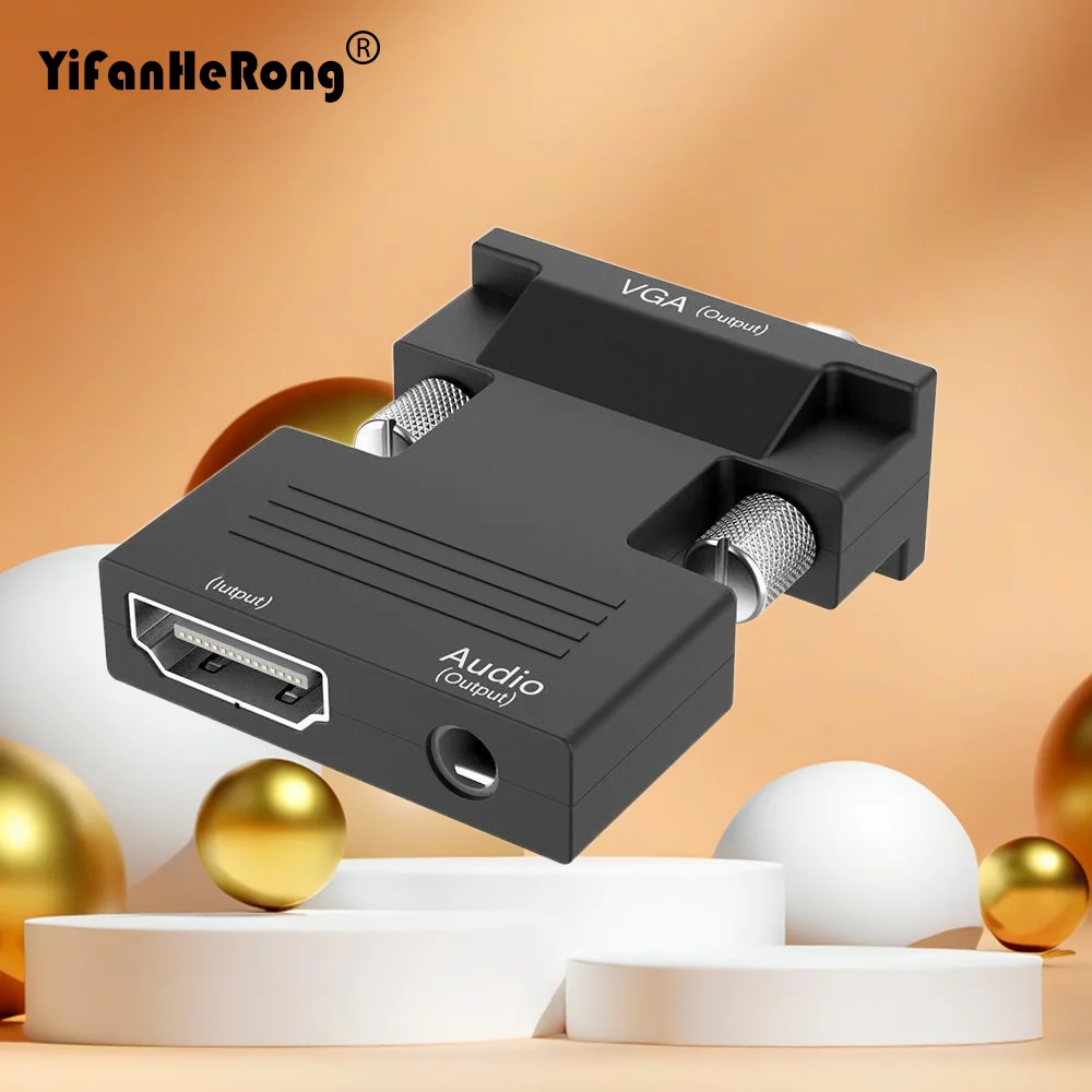 HDMI-Compatible Female to VGA Male Convertor 1080P Signal Output Converter with Audio Adapter with Audio Cables 1080P