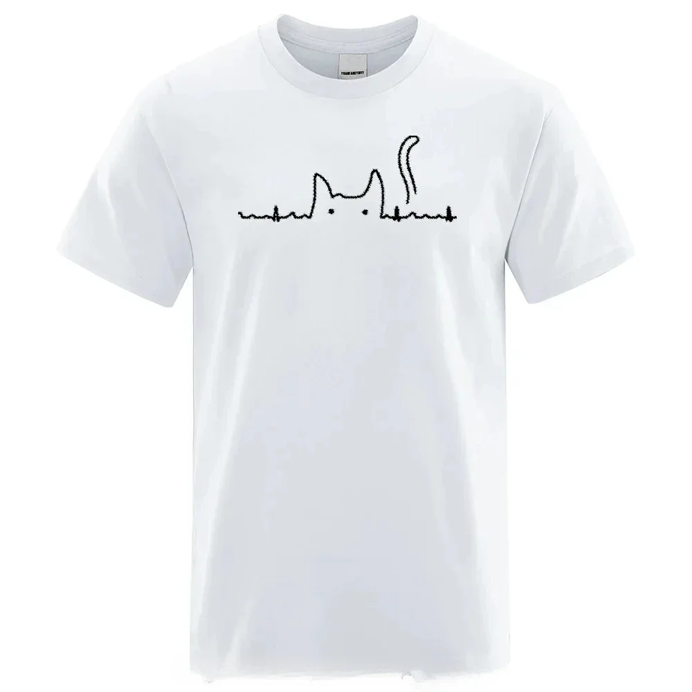 Cat Cute Pritned O-Neck T-shirt for Men Short Sleeve Top Tee Shirt Funny Streetwear T-shirts Summer Cotton Casual Mens T Shirts