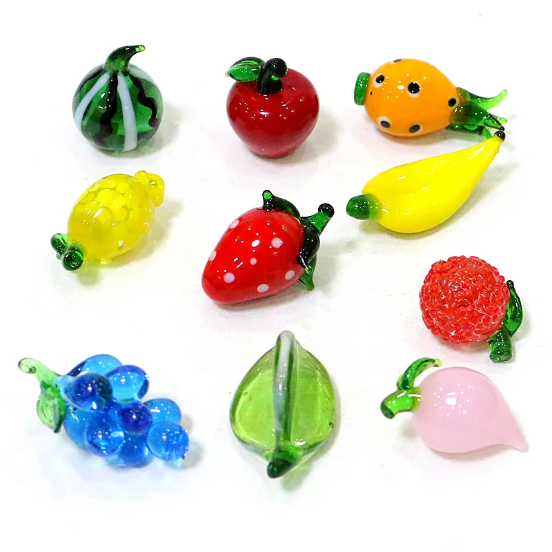 

Cute Glass Fruit Mini Figurines Decor Tiny Strawberry Apple Banana Pineapple Grape Peach Watermelon Lemon Star Fruit Ornaments