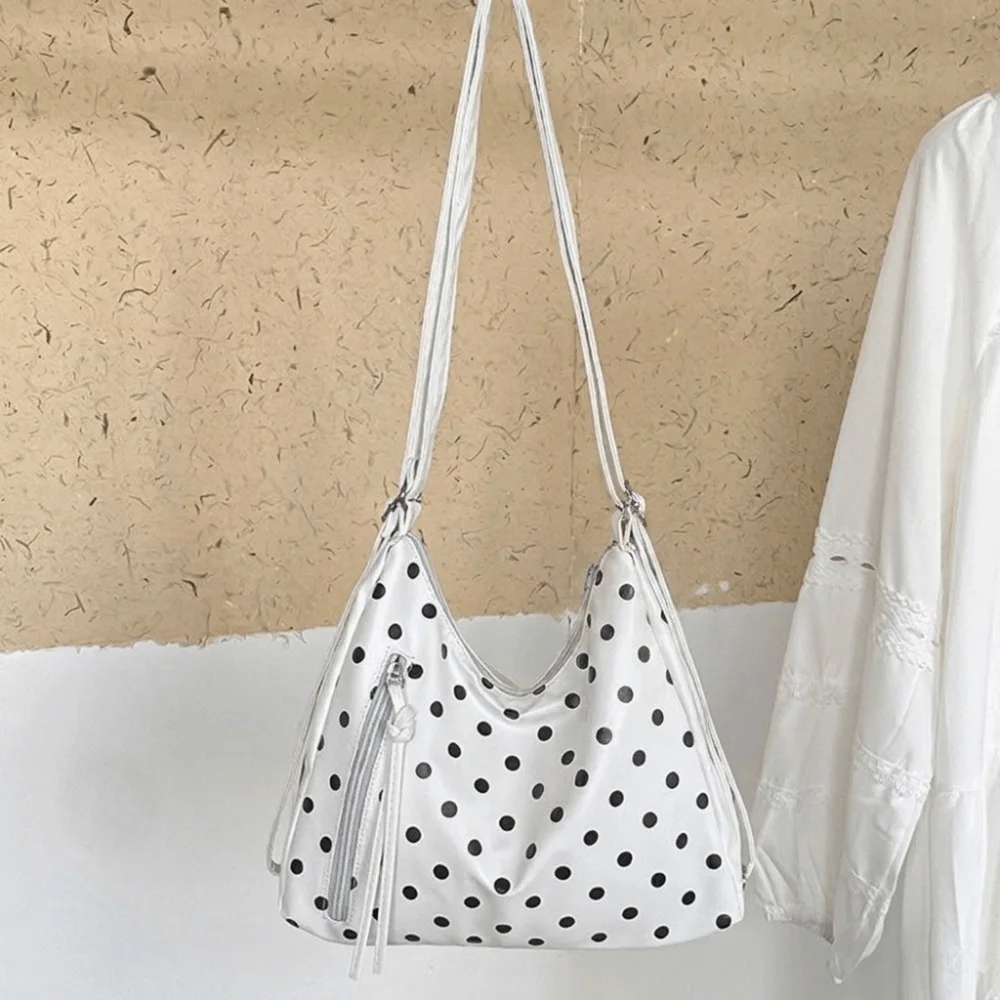 Simple PU Leather Polka Dot Shoulder Bag Lightweight Large Capacity Tote Bag Backpack Korean Style Bucket Handbag Outdoor Use