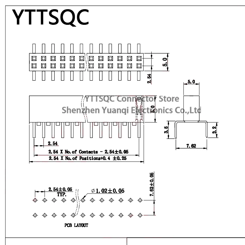 10Pcs 2.54mm PH5mm Outward Plug Double Row Female 2X2P/3/4/5/6/8/10/16/20/25/30/40Pin Double Row Female PCB Connector Socket