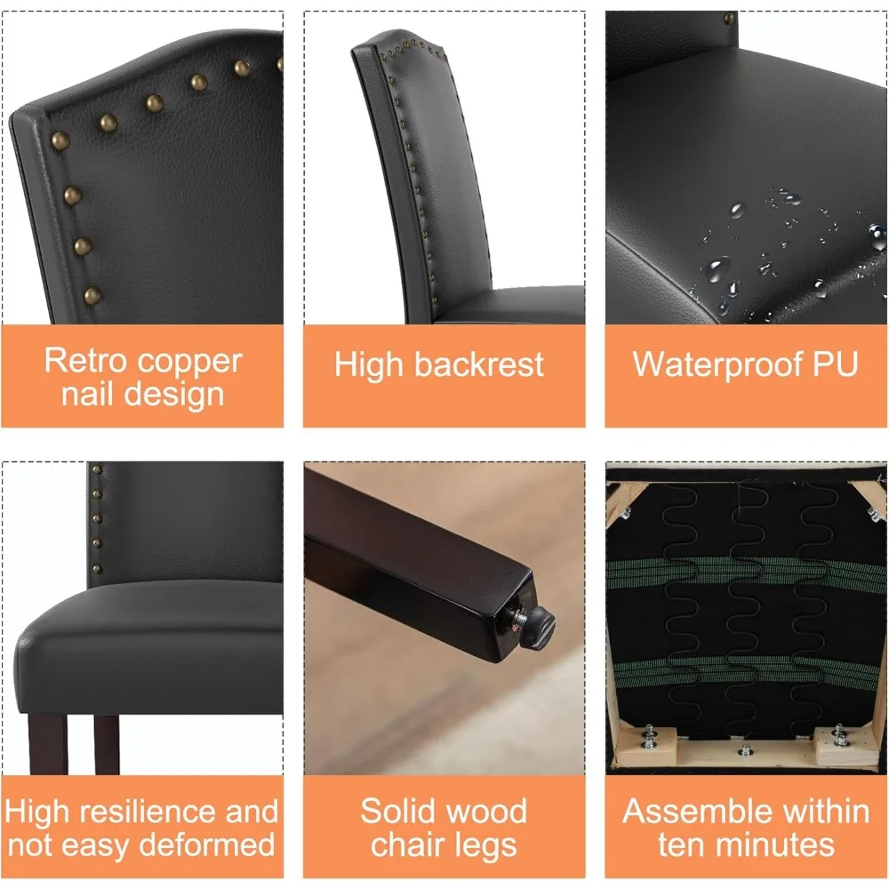 طقم كراسي طعام بارسونز المنجدة مكون من قطعتين مع حواف مسمر نحاسية وأرجل خشبية صلبة للاستخدام المنزلي والمطاعم #4