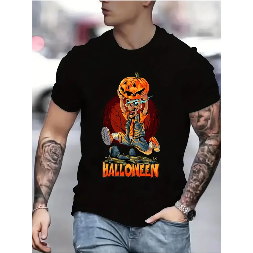Halloween Eve Monster Print T Shirt For Men Casual O-neck Short Sleeve Tops Fashion Party Devil Costume Hip Hop Trend Loose Tees