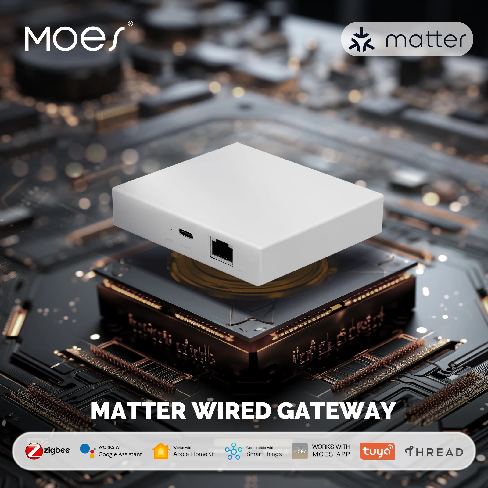 MOES-Tuya Zigbee Matter Thread Gateway, Smart Home Bridge, Suporte Hub, Controle de Voz, Siri Homekit, SmartThings, Google, Alexa