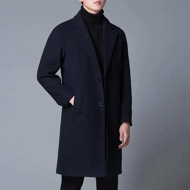 Wool woolen coat men's casual medium and long men's coat padded cotton thickened versatile men's suit trench coat