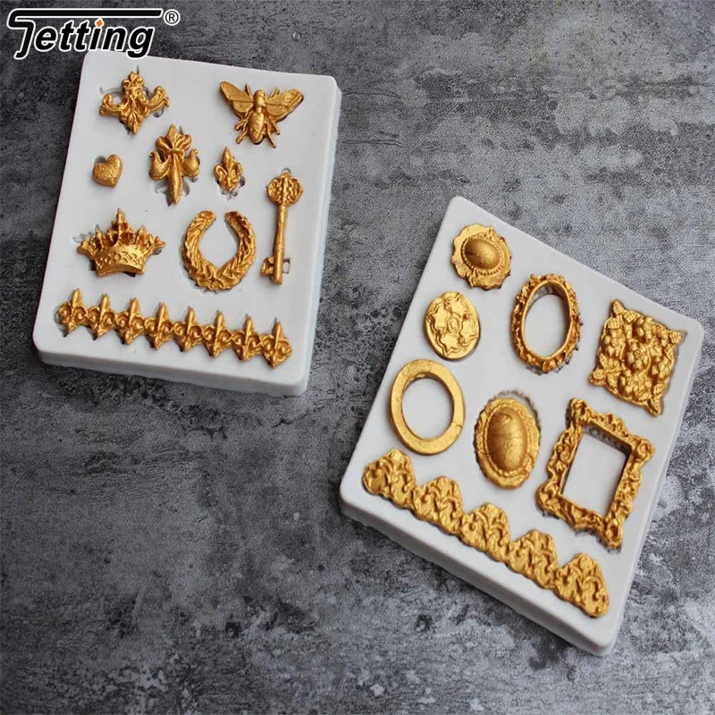 1Pcs Dragonfly Crown Key Photo Frame Shaped Silicone Mold DIY Lace Scroll Photo Frame Silicone Candy Cake Border Decoration Mold