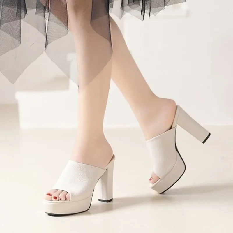 

High-heeled Slippers Female Summer New Open-toe Sandals Slippers Water Platform Women's Shoes Sexy 10.5cm Thick Heeled Slides