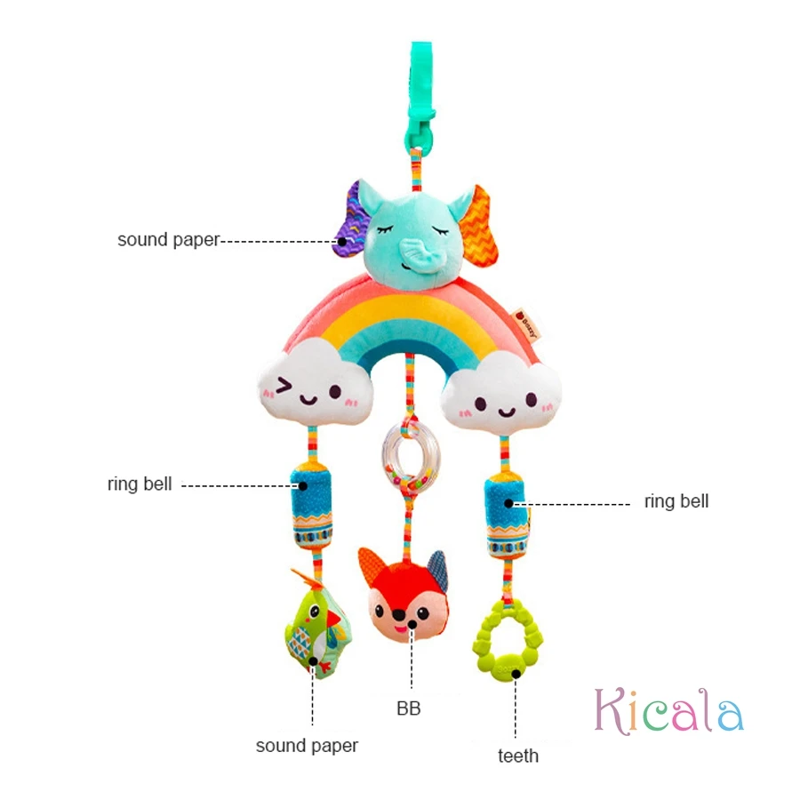 عربة أطفال بمقعد سيارة ألعاب معلقة من القطيفة جرس ملون خشخيشات حسية ناعمة للأطفال مع عضاضة هدية للطفل من عمر 0 إلى 12 شهرًا #6