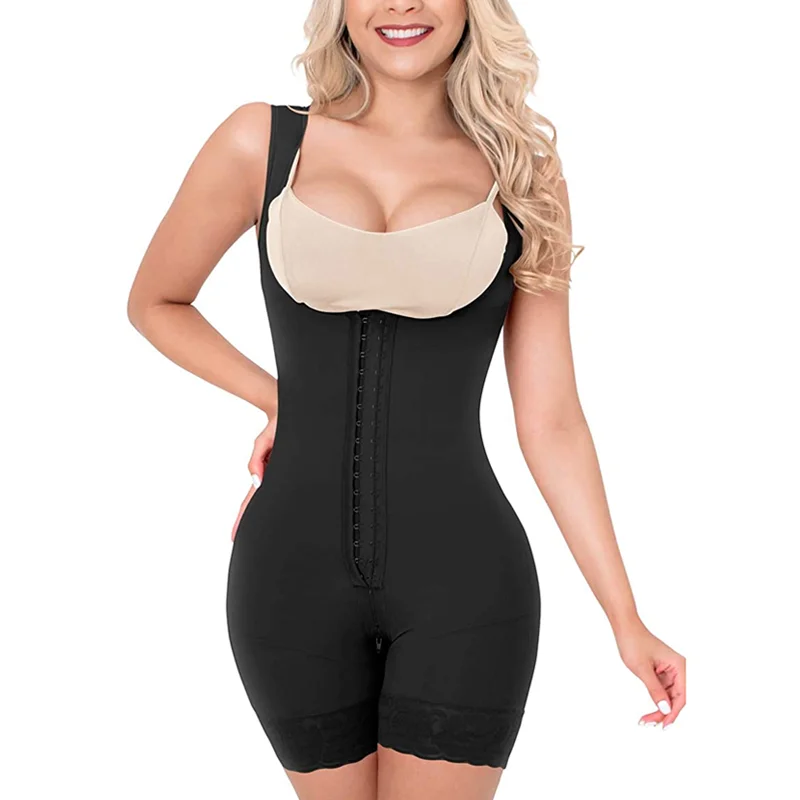 

Women'S Bodyshaper Corset Lace Butt Lifter Hook And Eye Closure Open Bust Tummy Control Adjustable Wide Shoulder Strap