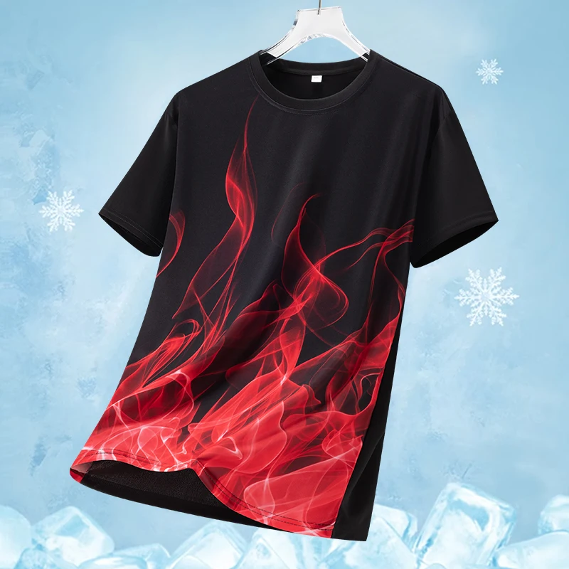 Trendy sports summer men's casual versatile short sleeved T-shirt breathable ice silk quick drying sports top outdoor running T