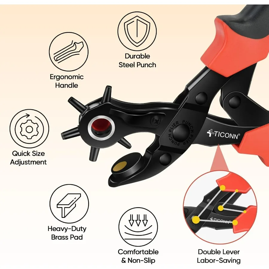 Set Alat Pelubang Kulit Multi Ukuran Heavy Duty untuk Lubang Presisi pada Sabuk, Tali Jam, Lembaran Plastik, dan Aplikasi Kain