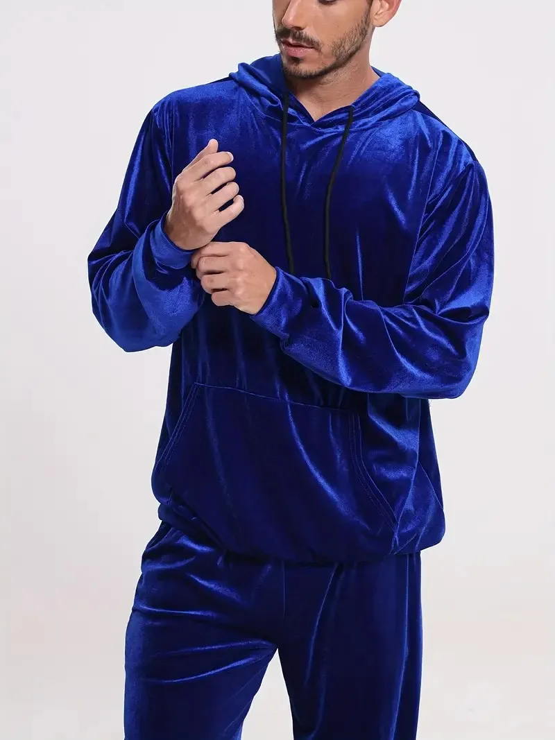 Herren-Trainingsanzug aus Samt in Goldoptik mit Reißverschluss-Hoodie, elastischen Bündchen und Jogginghose, Frühling/Herbst, europäisch-amerikanischer Casual-Stil, zweiteiliges Outfit – Detail 17