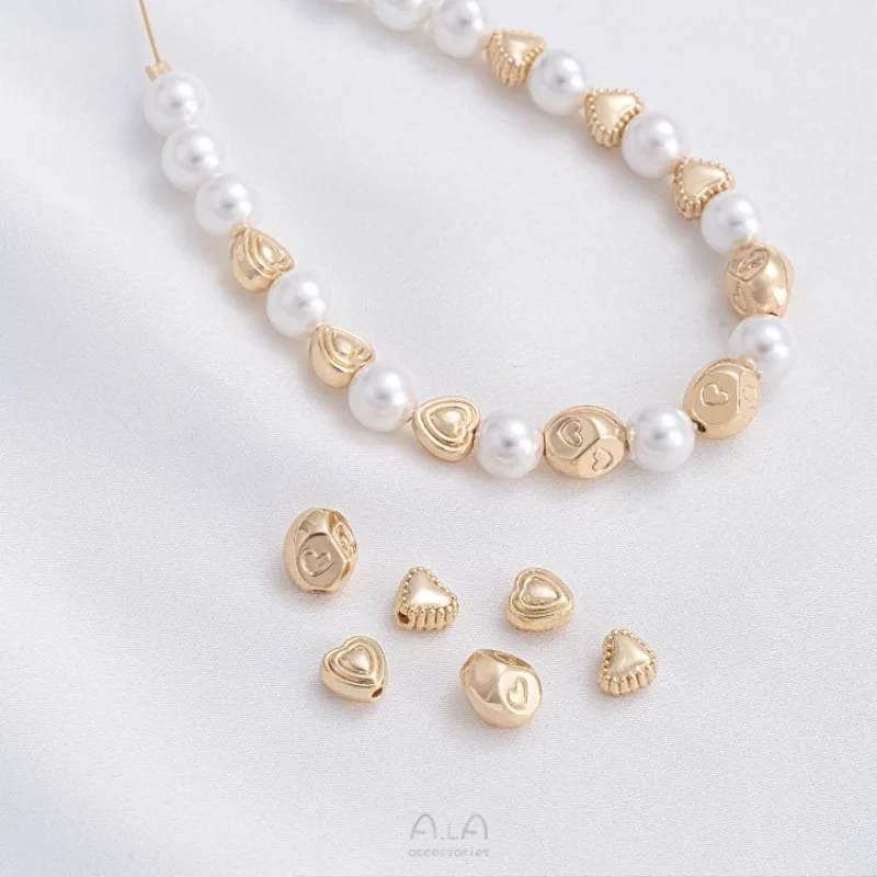 14K Gold Color Pentagram Peach Heart Bead Partition Handmade Love Loose Bead DIY Beaded Bracelet Jewelry Accessories