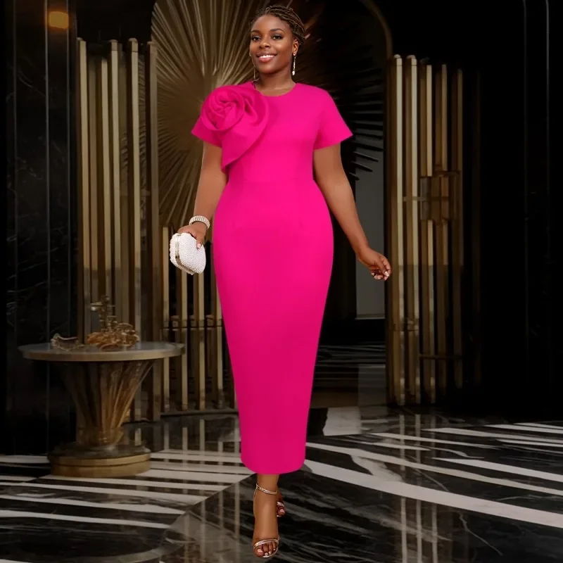 

Women Party Dress Slim Bodycon Sexy One Strap Big Flower Event Christmas Birthday Elegant African Gowns Wedding Guest Robes New