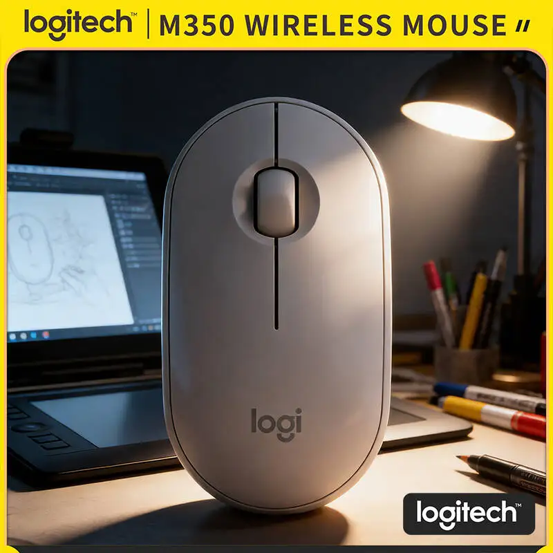 

Logitech M350 Wireless Optical Mouse - Pebble Shape, Dual Mode, Quiet Operation, 18-Month Battery, Works with Multiple Systems