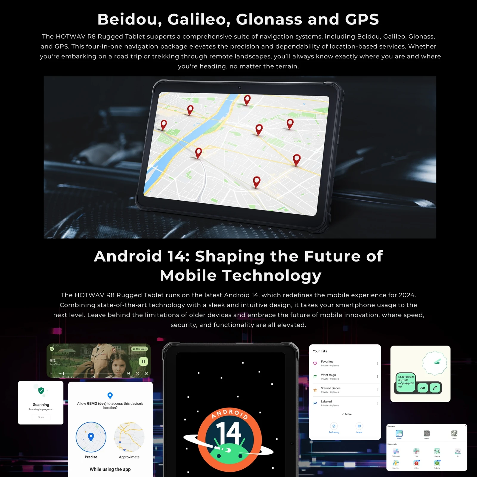 HOTWAV R8 Rugged Tablet PC 10800mAh Battery 10.1'' HD+ Display 4GB 128GB Unisoc T606 Octa Core 13MP Camera 4G Android 14 Pad