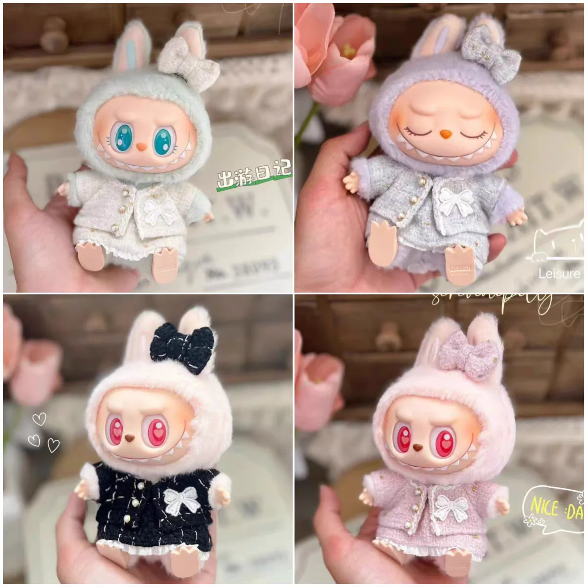 Pakaian boneka lucu aksesoris pakaian gaun klasik Set untuk 17CM Labubu V2 pakaian boneka Mini hadiah anak-anak perempuan Labubu Ropa