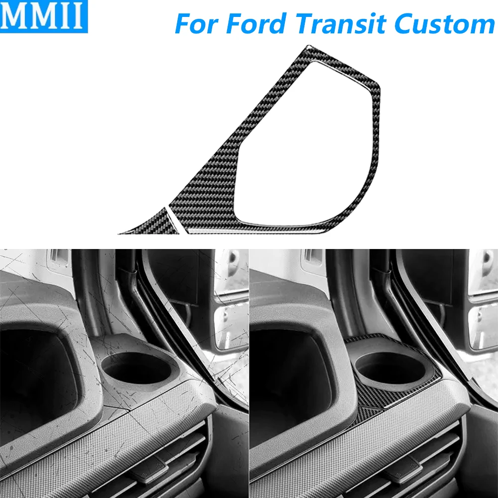 For Ford Transit Custom V700 2023-2026 Carbon Fiber Co-pilot Instrument Water Cup Holder Frame Cover Car Accessories Sticker