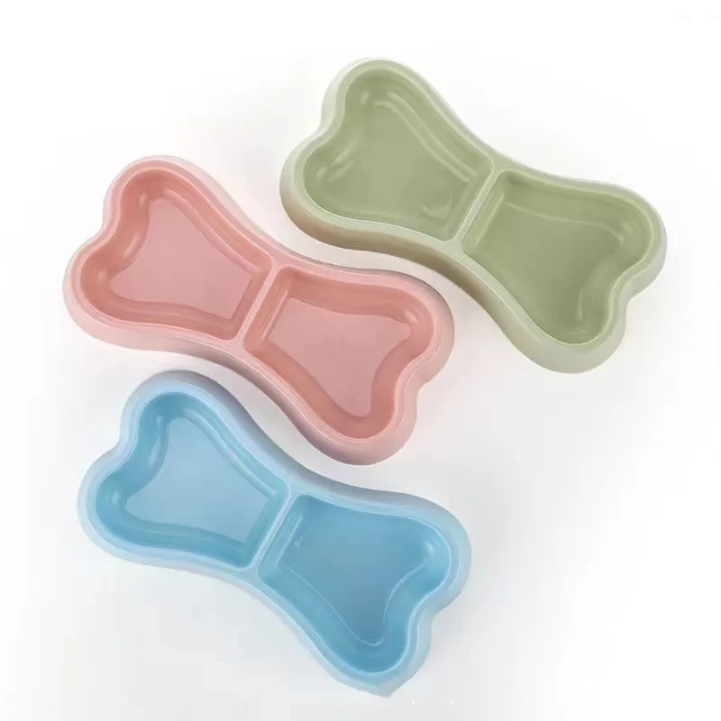 

Instock Bone Shaped Pet Double Mouth Dog Food Container Pink Plastic Puppy Feeder Cat Bowls Water Storage Color Pet Supplies Dog