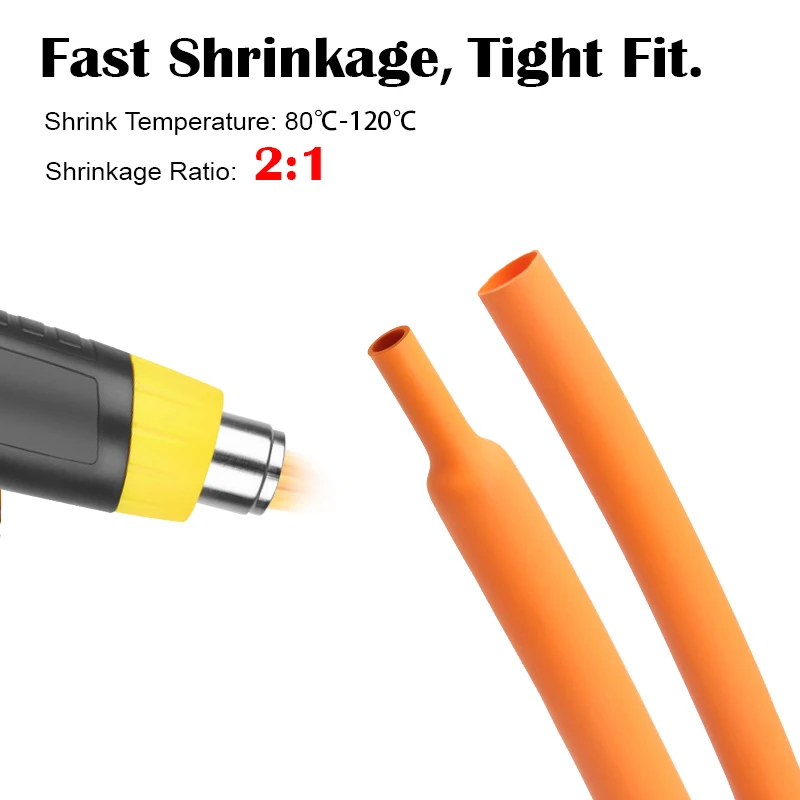 1/2/5M Orange 2:1 Heat Shrink Tube Dia 0.6mm ~ 80mm Polyolefin Shrinkable Assortment Tube Insulation Cable Sleeving Sheath Wrap