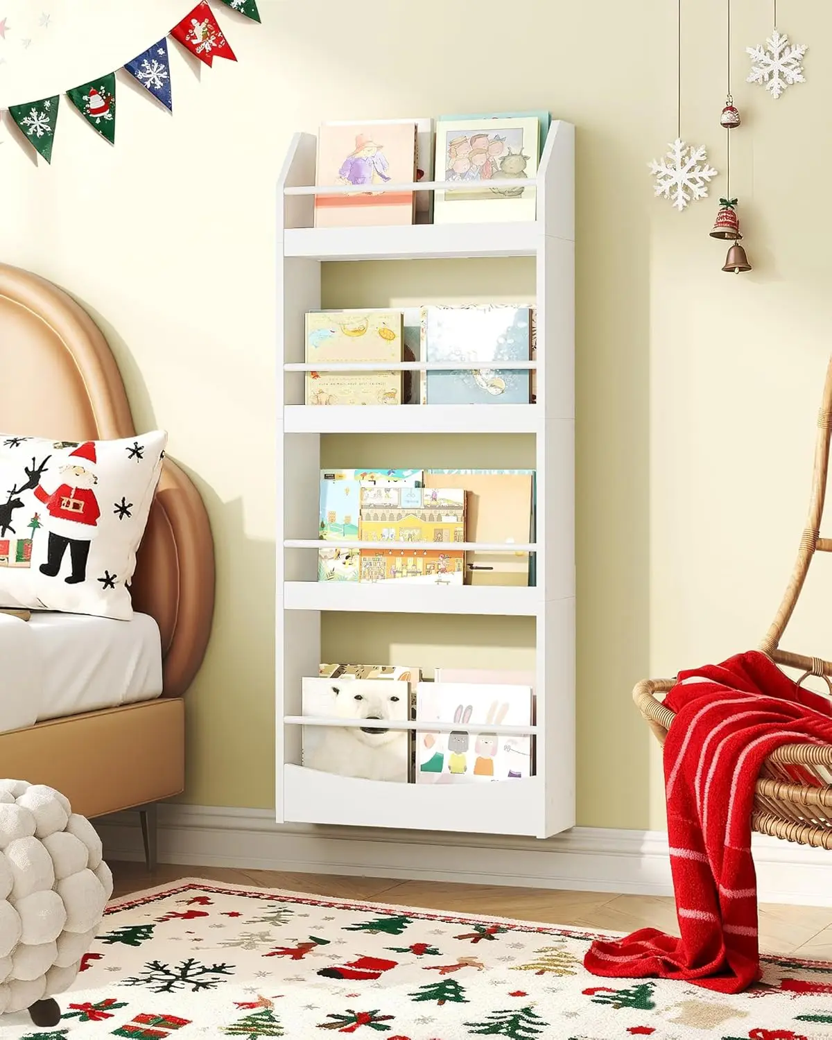 

Настенная книжная полка 15,7 дюйма, 4-ярусные полки для детской комнаты, белые, для декора интерьера