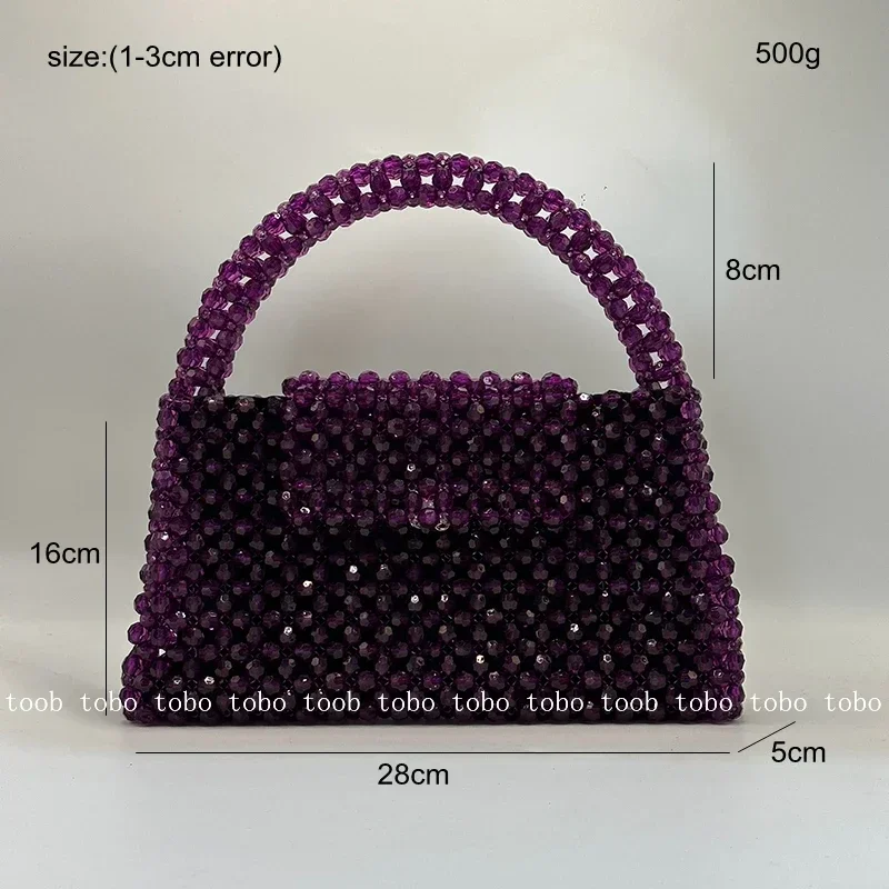 Designer Handmade Big Party Bag Transparent Crystal Stone Beaded Handle Purses Purplish Redluxury Handbags with Inner