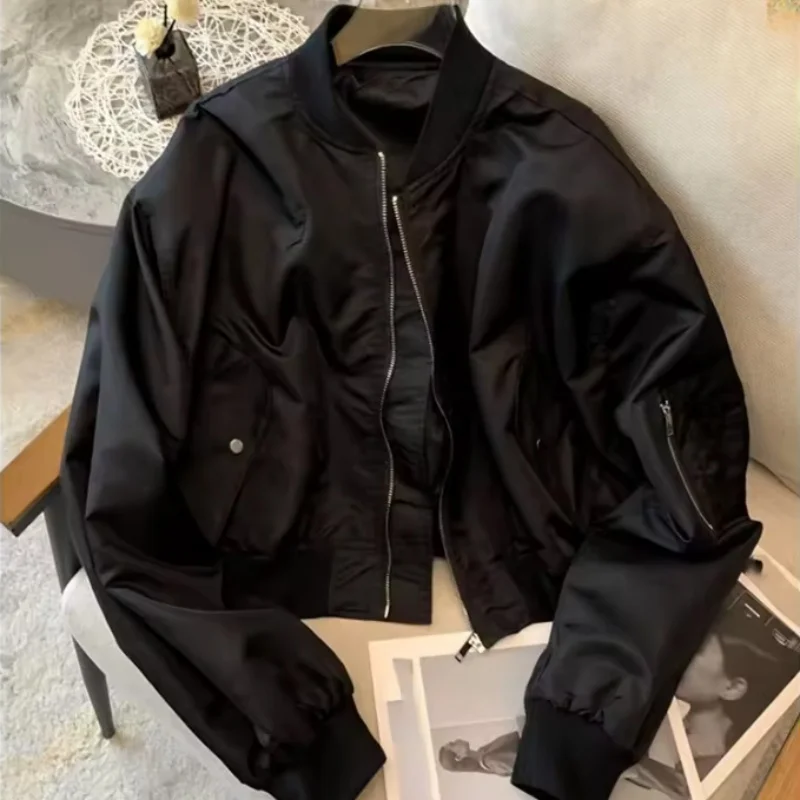 Fashion Bat Sleeves Flight Jacket Women Spring Autumn Retro Casual Zipper Short Jacket  Solid Color Outwear  Female