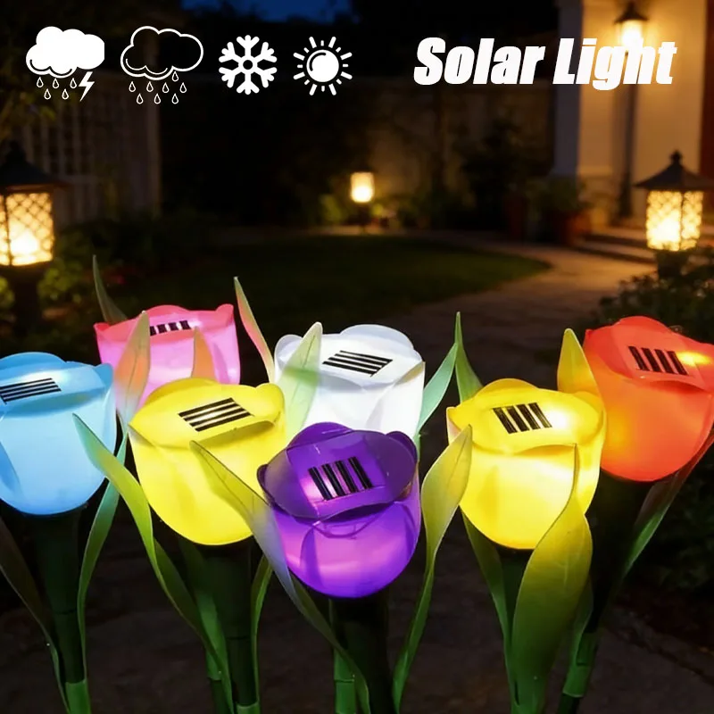 

1-10PCS Solar Tulip Light Ground Stake Artificial Flower LED Garden Decorative Outdoor Landscape Lamp for Patio Holiday Decor