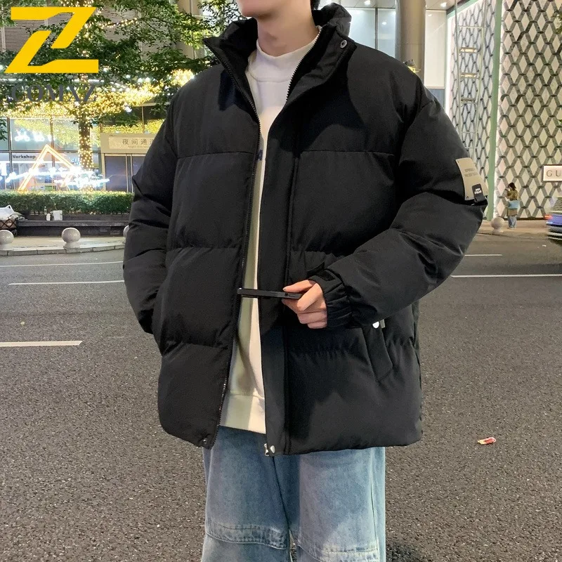 COMXZ Men's Stand Collar Puffer Jacket Warm Loose Fit Camouflage Patchwork Cotton-Padded Coat Thickened Waterproof Windproof