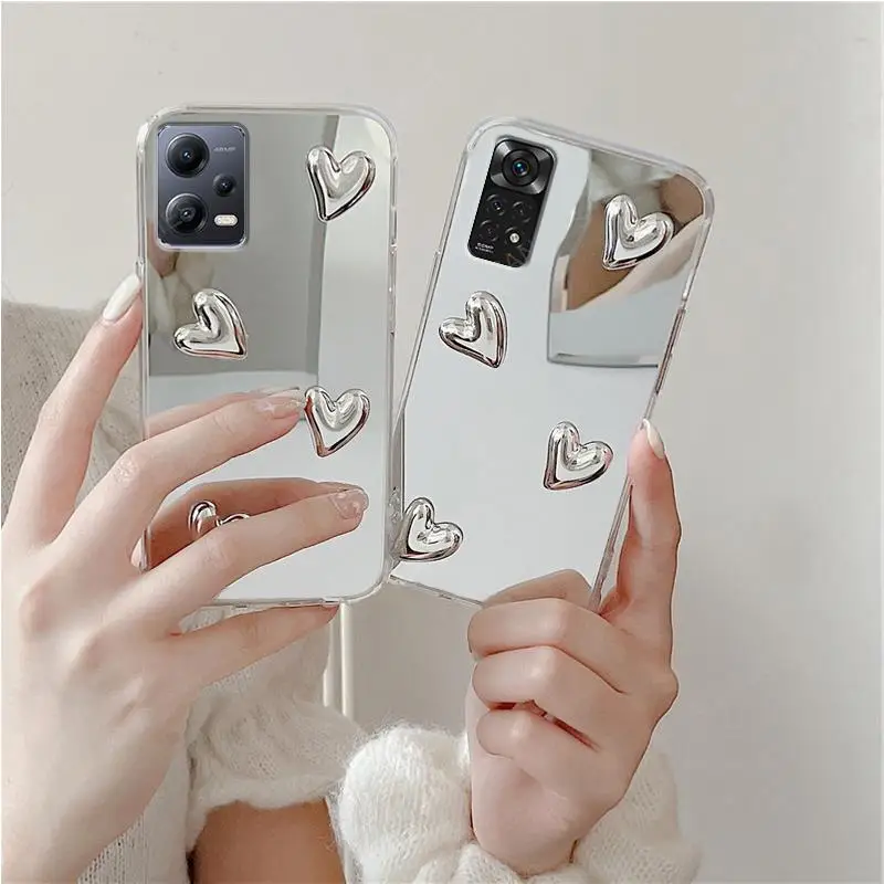 For Xiaomi Redmi Note 12 Pro Plus 11 SE 10 9 8 11S 10S 9S 4G 5G Glossy 3D Love Heart Mirror Phone Case Note12 Note11 Cover Note9