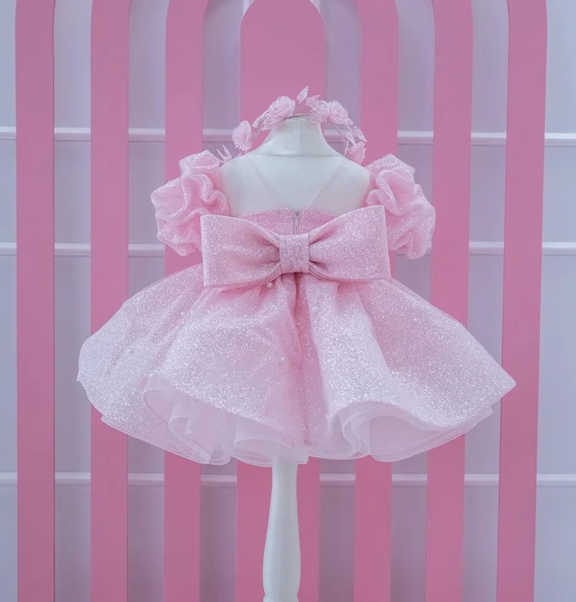 Neue rosa geschwollene Geburtstag Baby Kleid Blumen mädchen Kleid funkelnden Abschluss ball Tanz Festzug Kleid besonderen Anlass Kleinkind Outfit