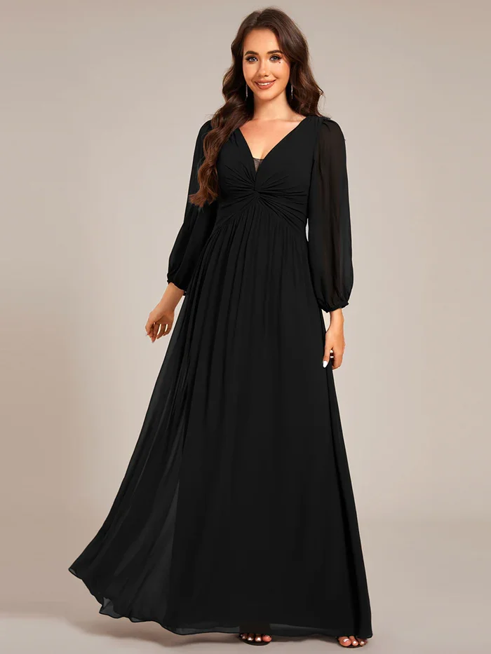 Ever-Pretty Women's Graceful See-Through A Line V Neck Padded Enough Pleated Decoration Chic Chiffon Evening Dresses