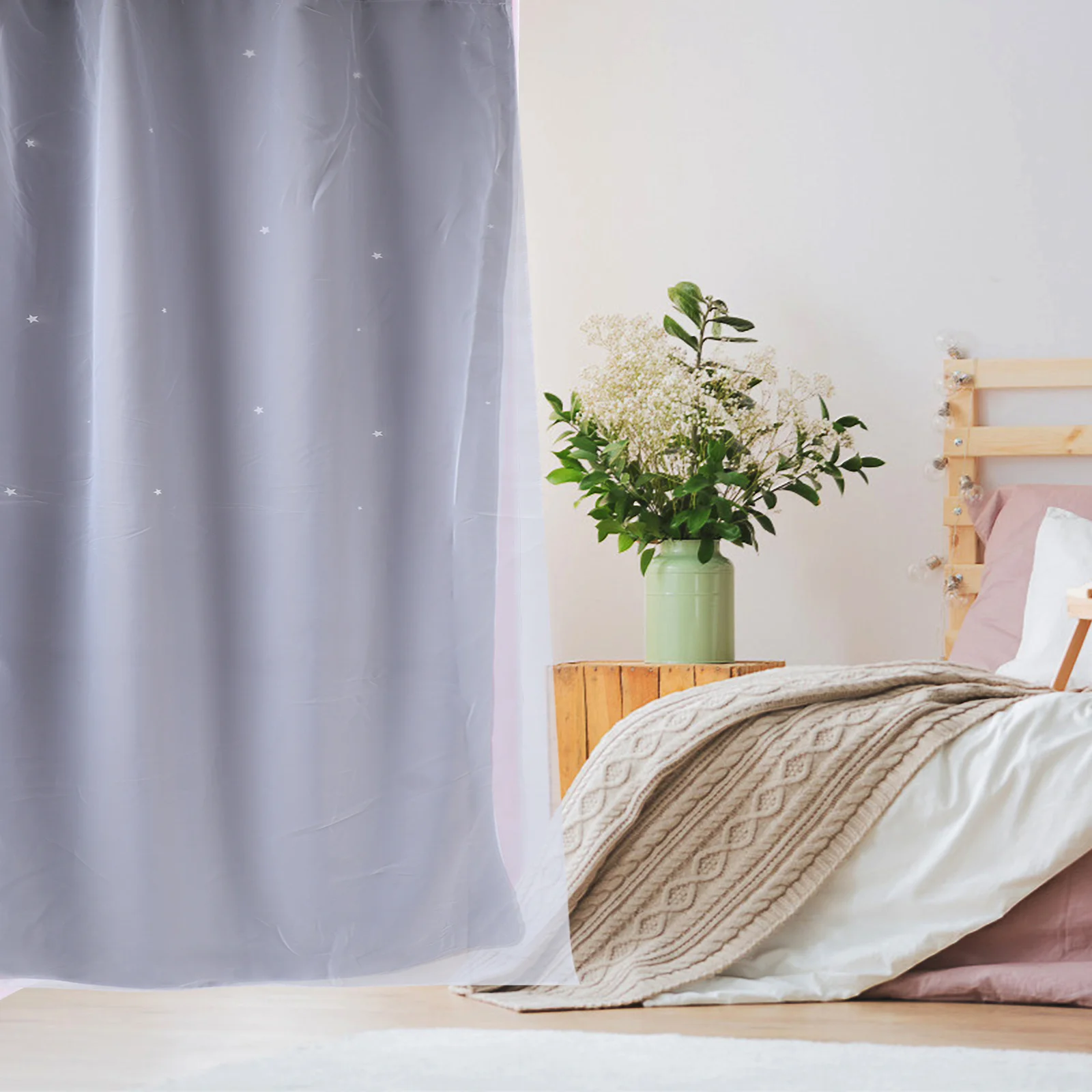 

Blackout Fabric Net Curtains Hollow Out Star Design Grey For Bedroom Living Room Office Window Drapes Blinds