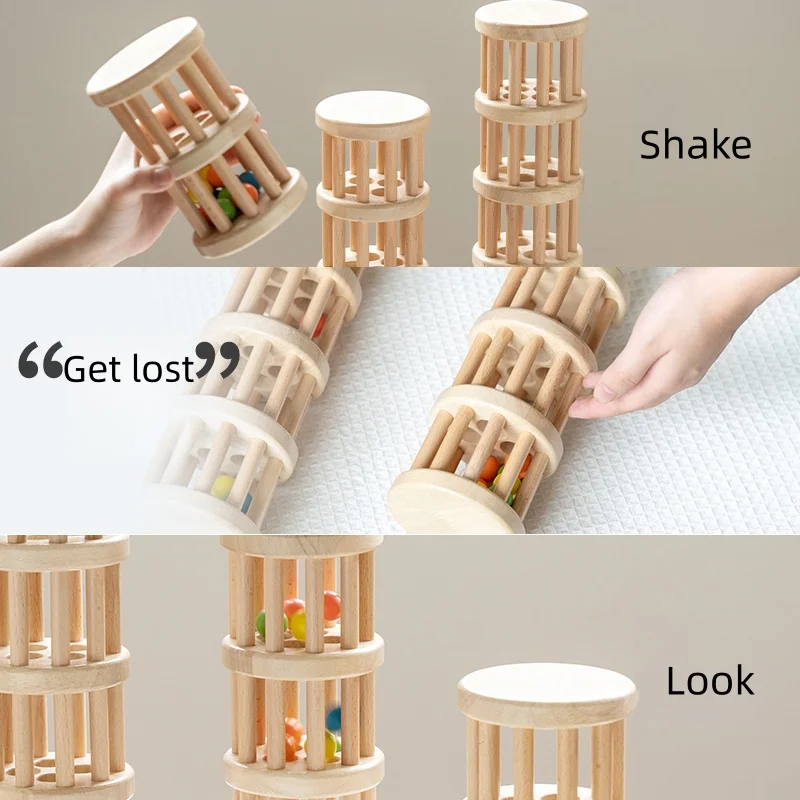 لعبة خشخيشة كروية خشبية ملونة، تصميم أسطواني متعدد الطبقات، فهم، وهز، والاستماع إلى الأصوات الممتعة #2