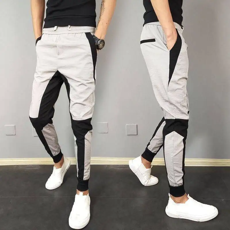 Summer Men's Slim Fit Korean Haren Pants Version Leg Binding Personalized Splicing Elastic Men Look Slimmer All-match Trousers