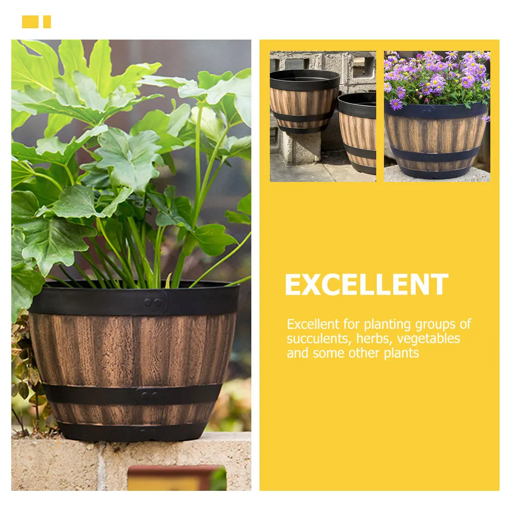 

Lotus Bowl Flower Pots Retro Imitation Wooden Barrel Planter Plastic Succulents Herbs Vegetables Balcony Storage