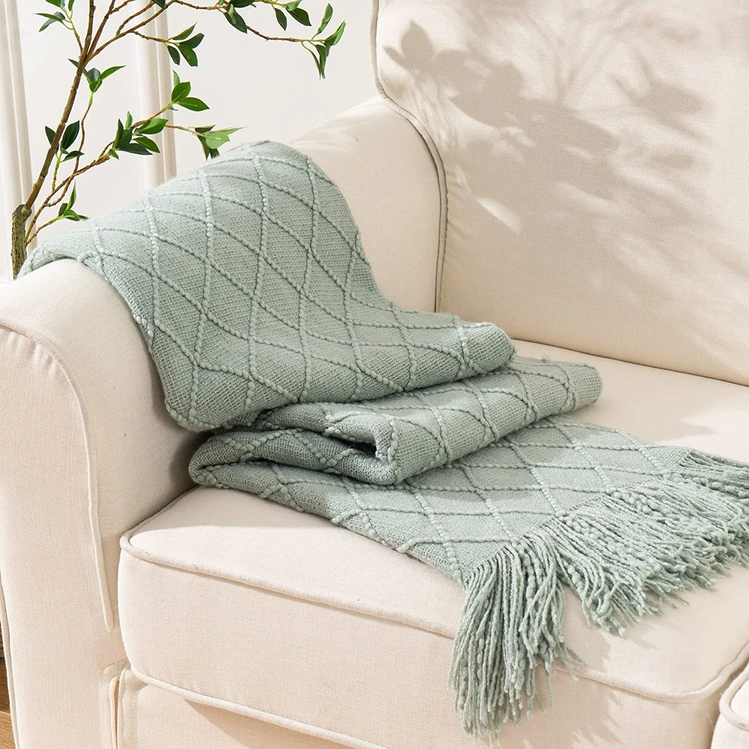 Green Oversized Throw Blankets for Couch Lightweight Decorative Blankets Throws, All Season Knit Blanket Gift for Men and Women