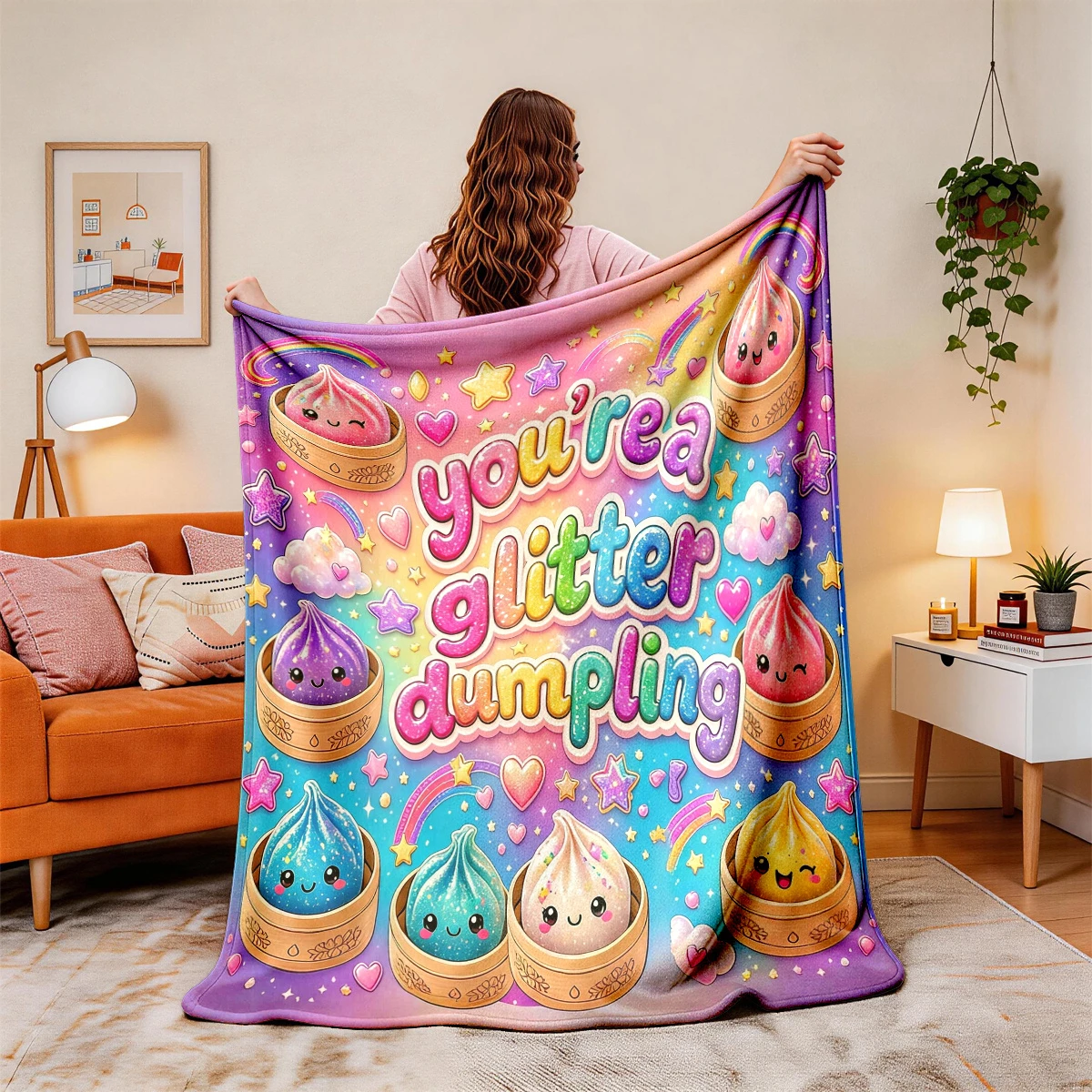 Rainbow Cartoon Xiaolongbao Printed Flannel Blanket Cute Q Version Food Printing Soft Sofa Cover Blanket Bedroom Nap Blanket