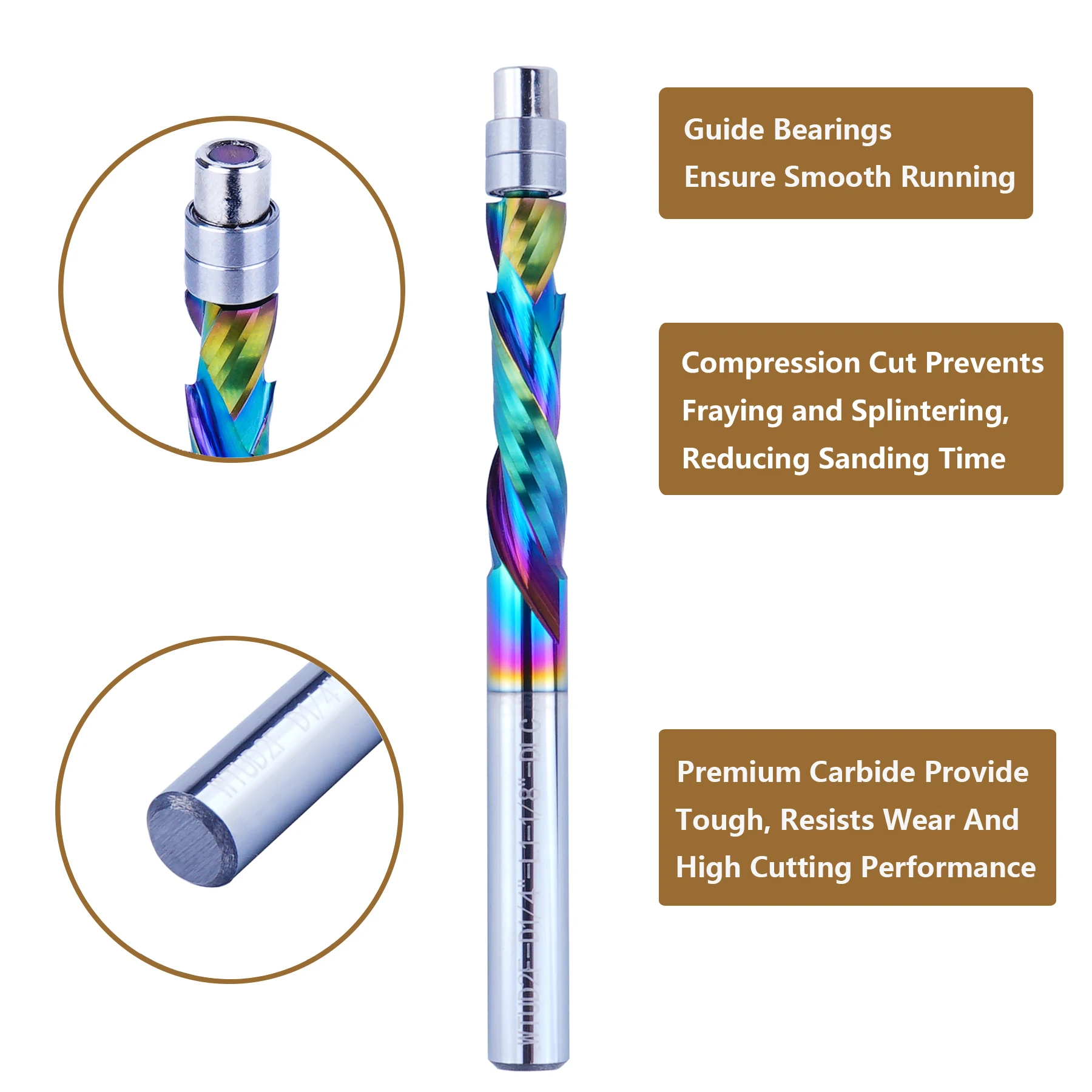 

Dreanique 2 шт./лот, твердосплавные подшипники с DLC-покрытием, управляемые фрезы, хвостовик 6 мм, 2 канавки, спиральная фреза для дерева