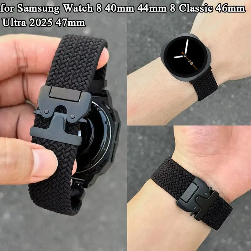 Geflochtenes Nylonarmband für Samsung Galaxy Watch 8 40 mm 44 mm/8 Classic 46 mm Fallschirmschnallenband für Galaxy Watch Ultra 2025 47 mm