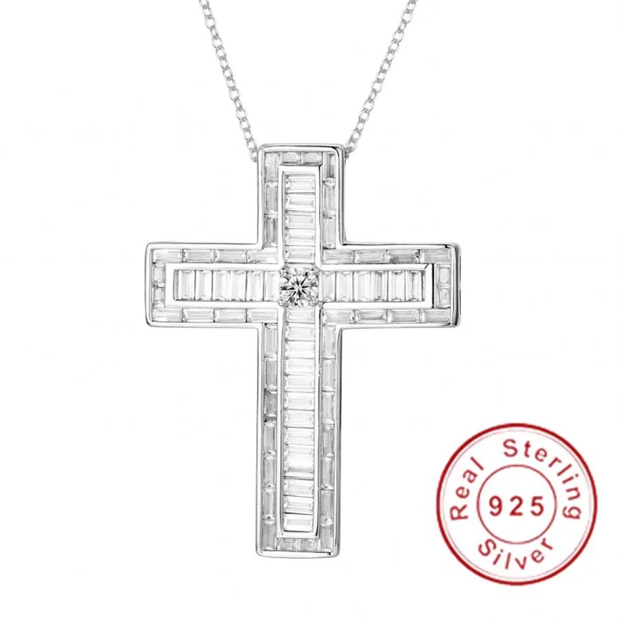 New 925 Silver Exquisite Bible Jesus Cross Pendant Necklace for women men Crucifix Charm Simulated Platinum Diamond Jewelry N022