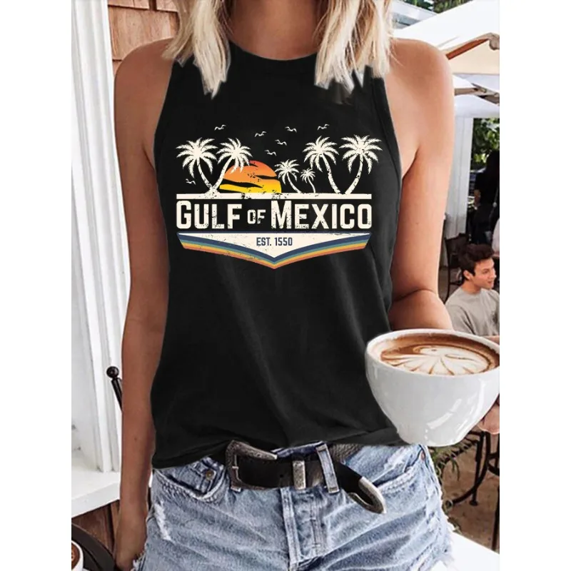 Women's Gulf of Mexico Casual Vest Summer Sleeveless Beach Vacation Tank Top