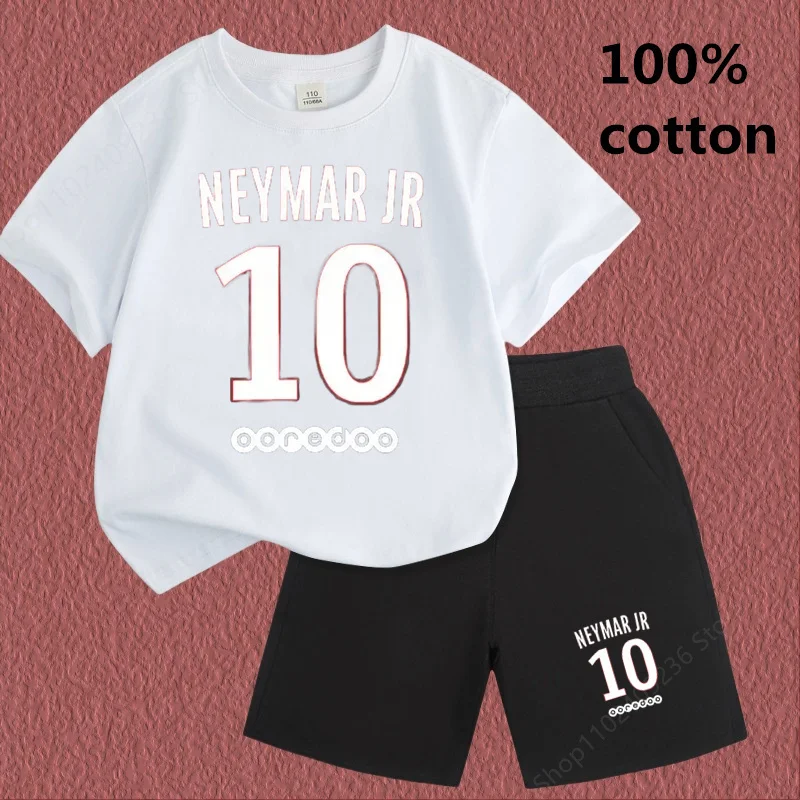 Refreshing Boys Girls Suit  Summer  Hot Selling Round Neck Short Sleeve Shirt 100% Cotton  Neymar  Children\'s T-Shirt 2024 New