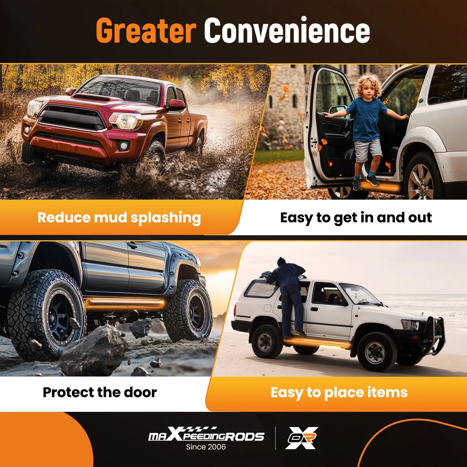 

Черные боковые подножки для Jeep Gladiator JT 2020-2023 из ABS-пластика