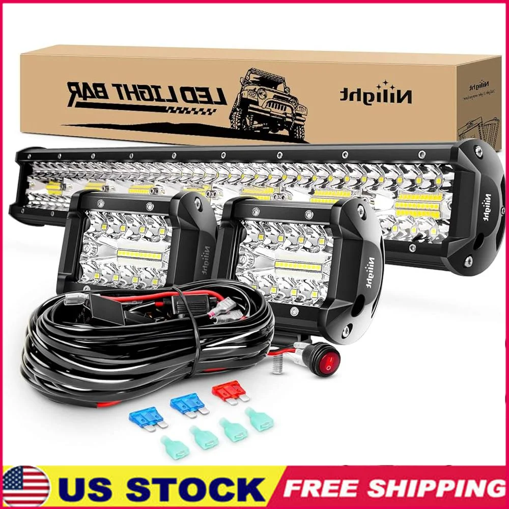 

20Inch 420W Triple Row LED Light Bar Combo with 2Pcs 4Inch Cube Pods Waterproof Off-Road Driving Lamp Wiring Harness
