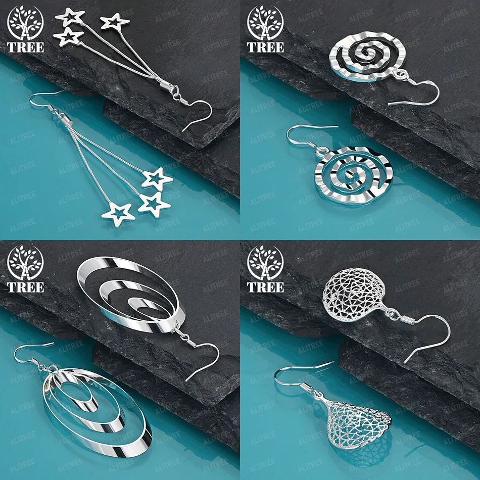 

Classic 925 Sterling Silver Oval Spiral Circle Star Hollow Water Drop Earrings Women Birthday Party Trendy Jewelry Accessories